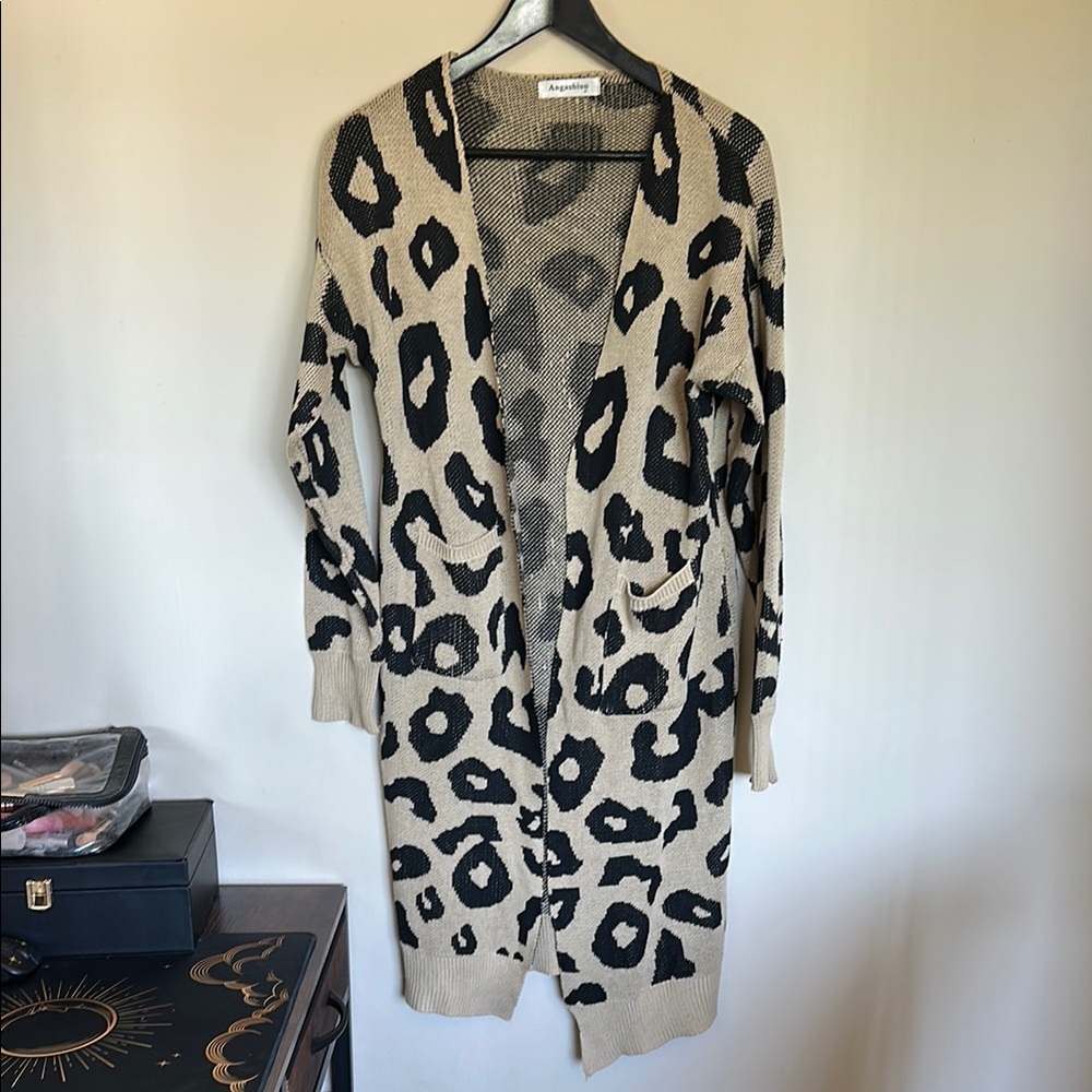Leopard Print Long Cardigan Sweater